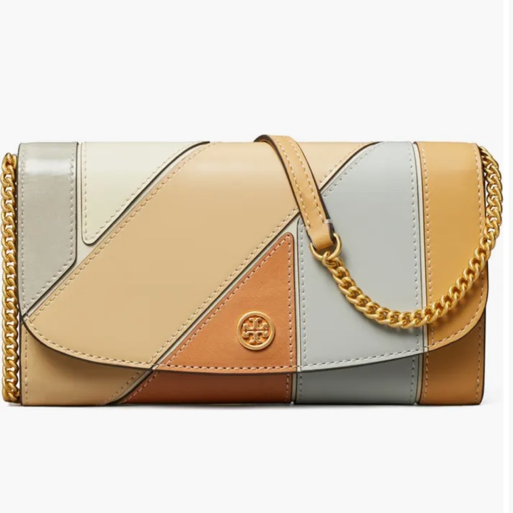 Tory Burch Tan and Cream Patchwork Clutch